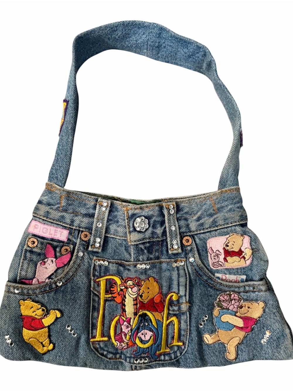 Winnie the Pooh mini denim bag with character embroidery